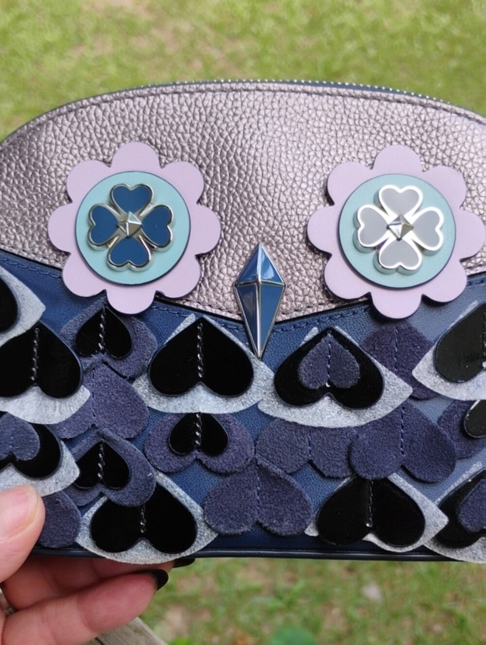Kate Spade Nwot Navy and Lavender Floral Appliqué Women's Zip Pouch - Picture 2 of 9